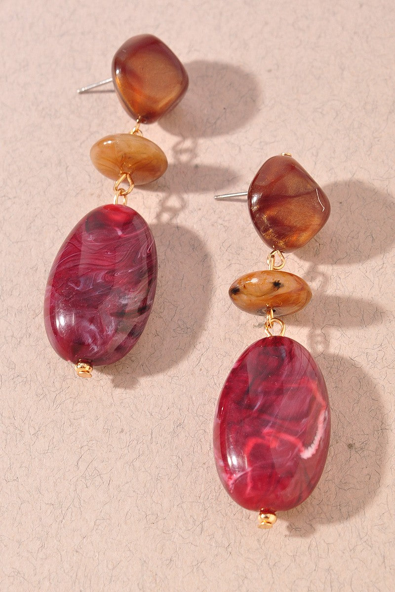 Wine Marble Stone Earring