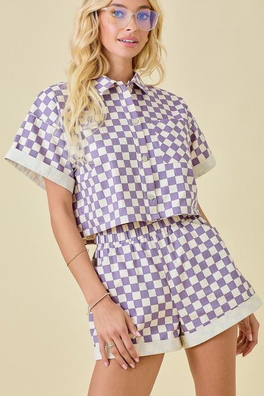 Checkerboard Button Up Top