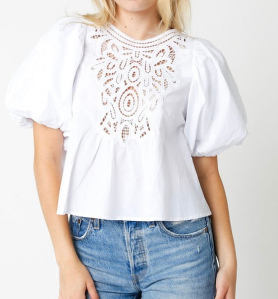 puff sleeve lace front top