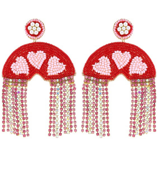 heart rainbow tassel earrings